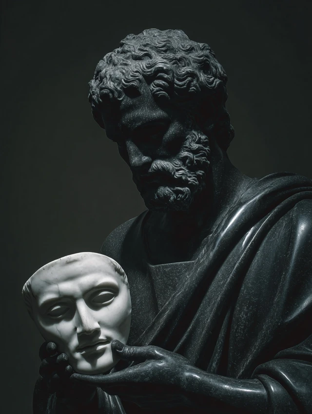 Greek Statue Holding Mask Dramatic Photograph