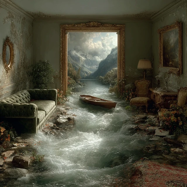 Surreal River Painting in Living Room