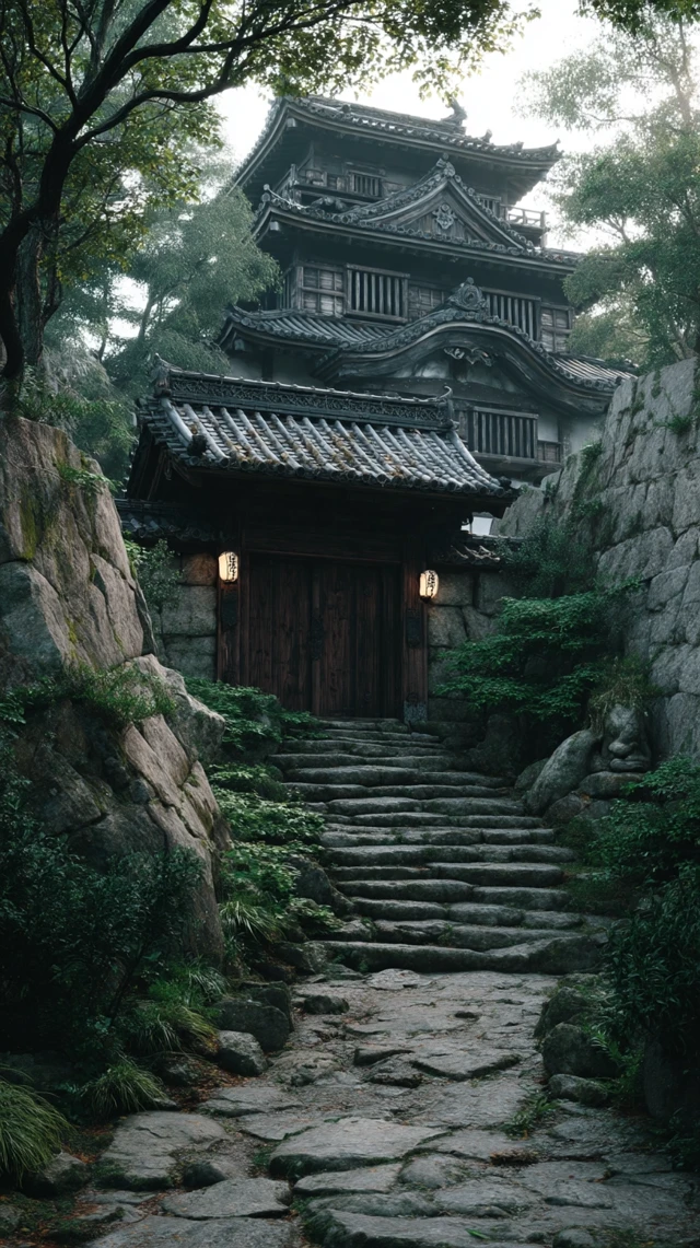 Japanese Castle Entrance Movie Poster Style