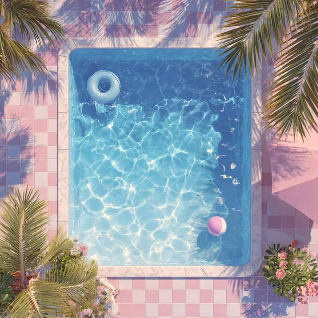 Summer Poolside Relaxing Pastel Illustration