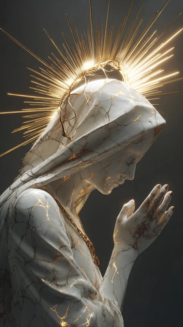 Marble Sculpture with Golden Cracks and Tears