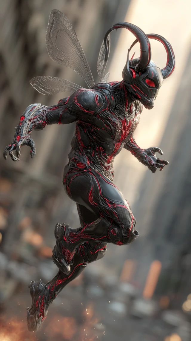 Demonic Ant-Man in a Burning City