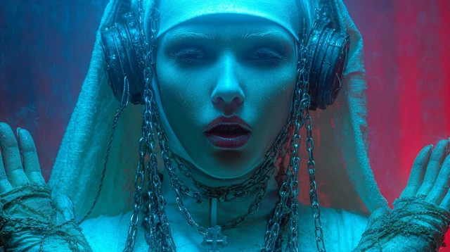 Nun in Chains Cyberpunk 90s Aesthetic