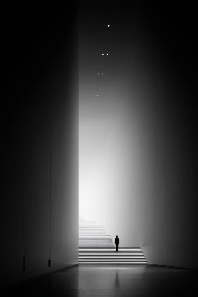 Minimalist Photography Lonely Figure and Staircase