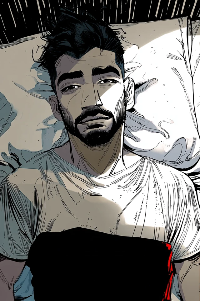 Graphic Novel Style Arab Man in Bed