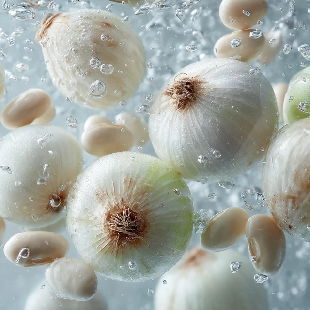 White Onions and Beans in Water Photography