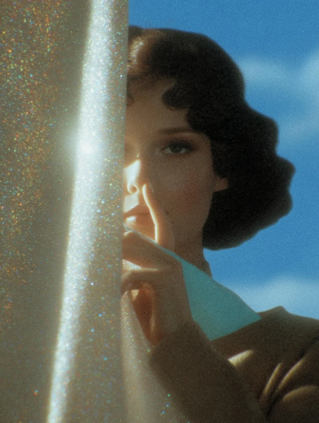 Elegant Portrait of a Woman with Glitter and Sky