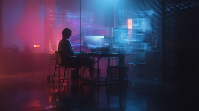 Creative Professional in Futuristic Editing Space