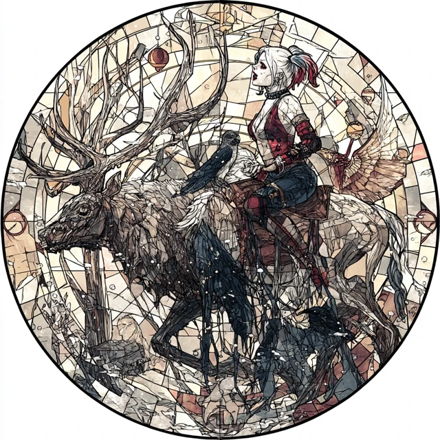Harley Quinn Reindeer Stained Glass Fantasy Design