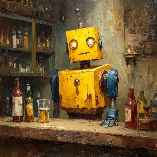 Drunk Robot at Bar Oil Painting