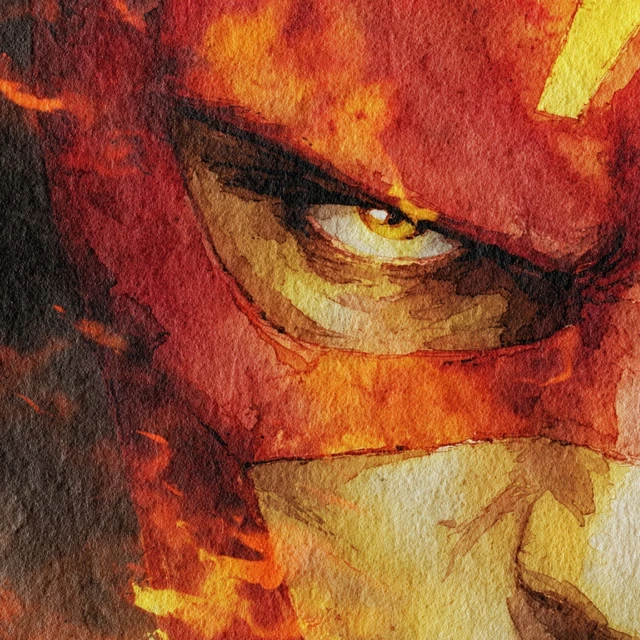 Flaming Superhero Watercolor Portrait