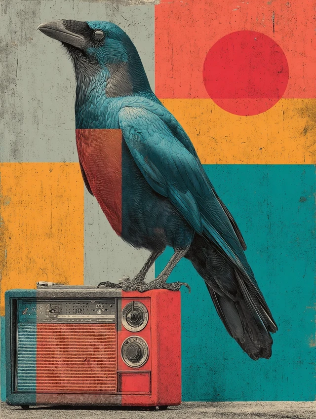 Raven on Amp Abstract Art Vintage