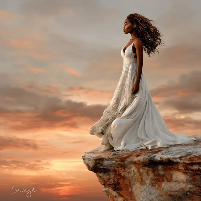 Black Woman at Sunset Ethereal Art