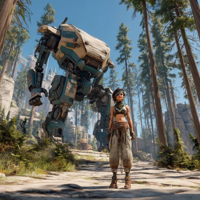Woman and Mech in Forest Cinematic Ultra HD