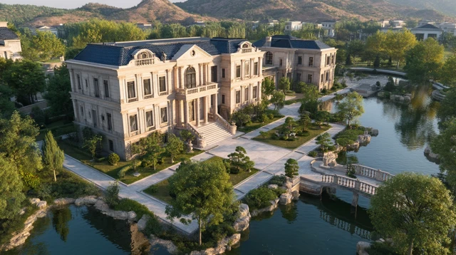 French Neoclassical Mansion Lake View Architecture Design