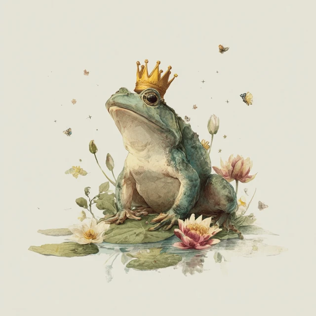 Vintage Frog Prince on Lily Pad Crowned Art