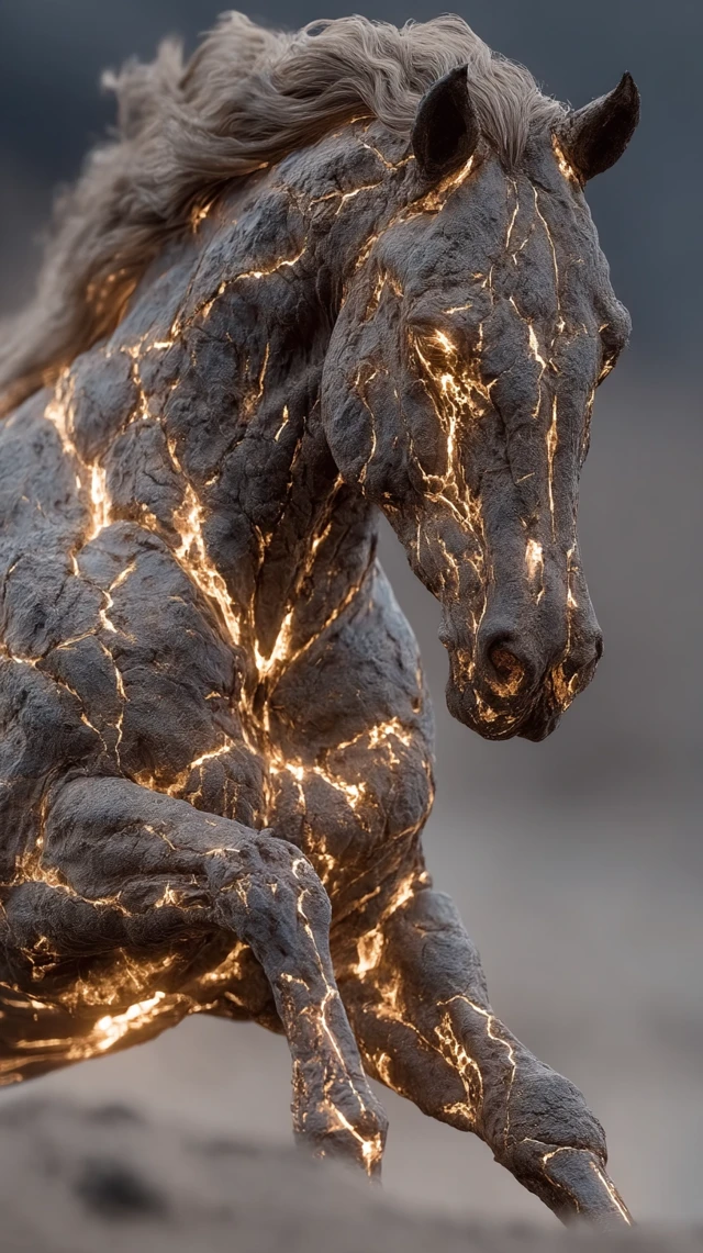 Majestic Lava Horse: Fiery Creature in a Volcanic Landscape
