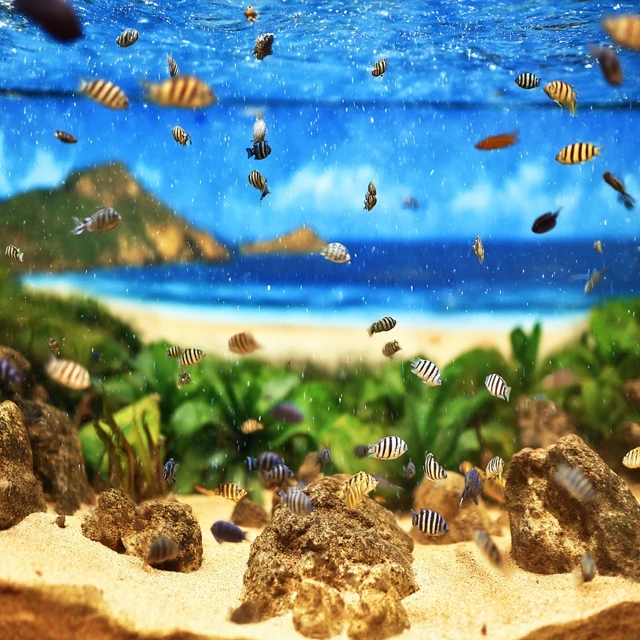 Tropical Fish Tank with Beach View