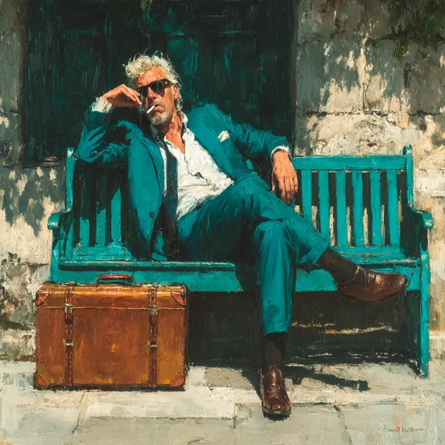Business Man on Lunch Break Oil Painting