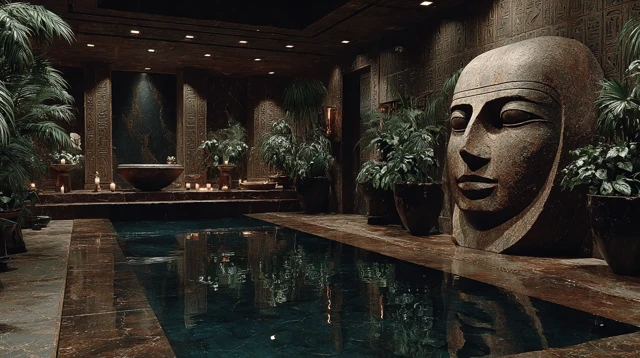 Ancient Egyptian Horror Scene Statue and Pool