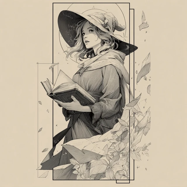 Witch Tarot Illustration Magic Book Linework