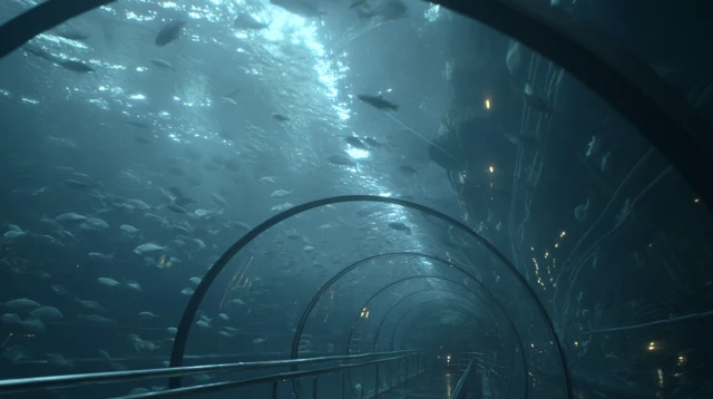 Underwater Tube Exotic Fish Deep Blue Tones