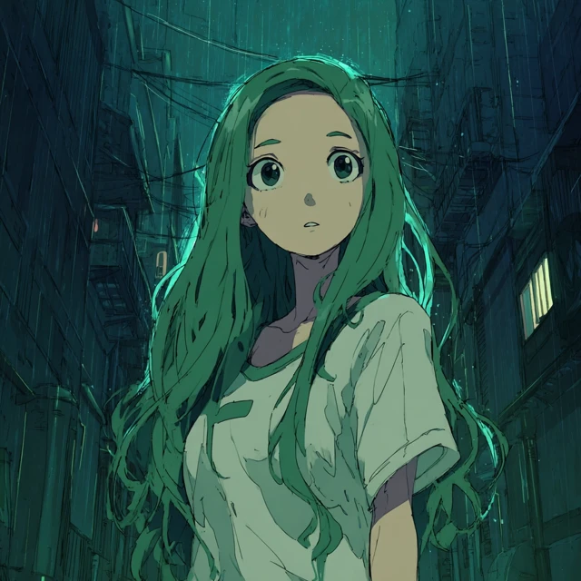 Anime Girl in Cyberpunk Alley Tite Kubo Style