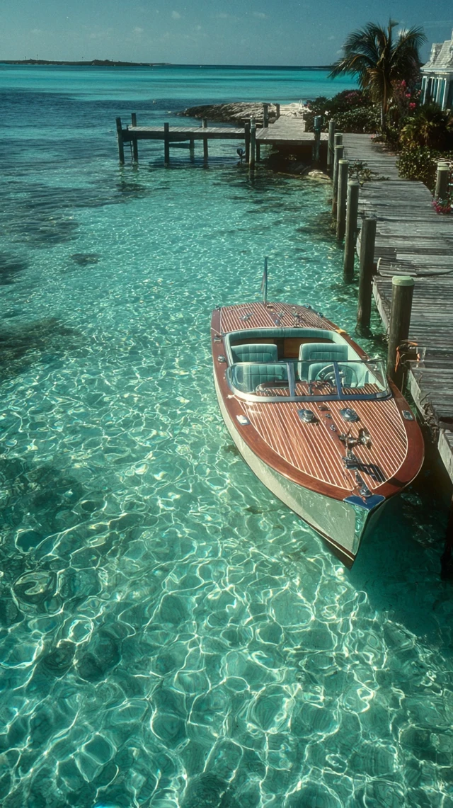 Bahamas Paradise Vintage Boat Luxury Dock Vacation