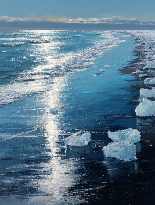 Icelandic Beach Painting Ice on Black Sand