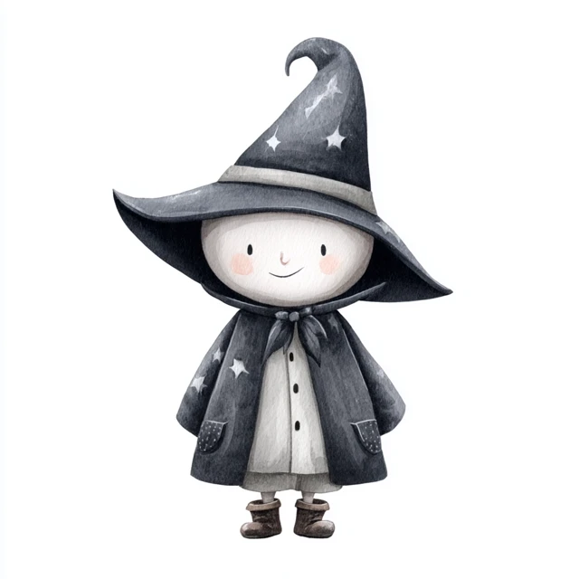 Cute Halloween Wizard Boy Watercolor Nursery Art
