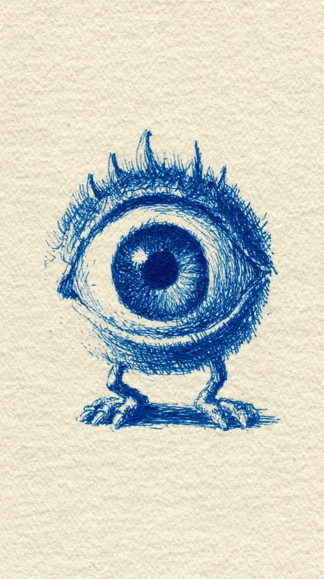 Detailed Blue Ink Eye Illustration