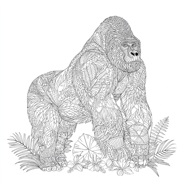 Mountain Gorilla Coloring Page in Millie Marotta Style