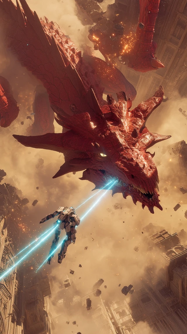 Dragon Mech Battle Epic Mid Air Confrontation