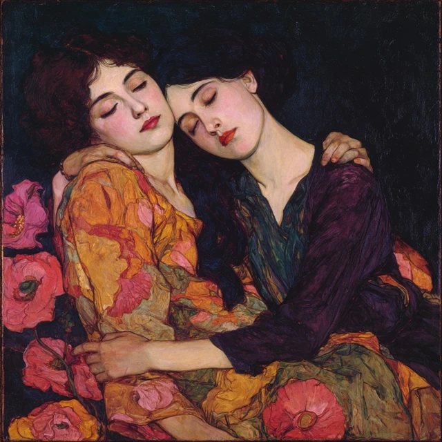 Expressionist Oil Painting Portrait of Two Women