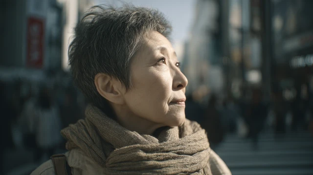Japanese Woman in City Street Photorealistic Scene