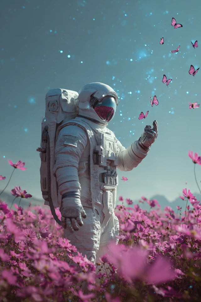 Astronaut in Flower Field Digital Art