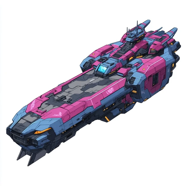 Squid Spaceship Carrier Pink Blue Anime Isometric View