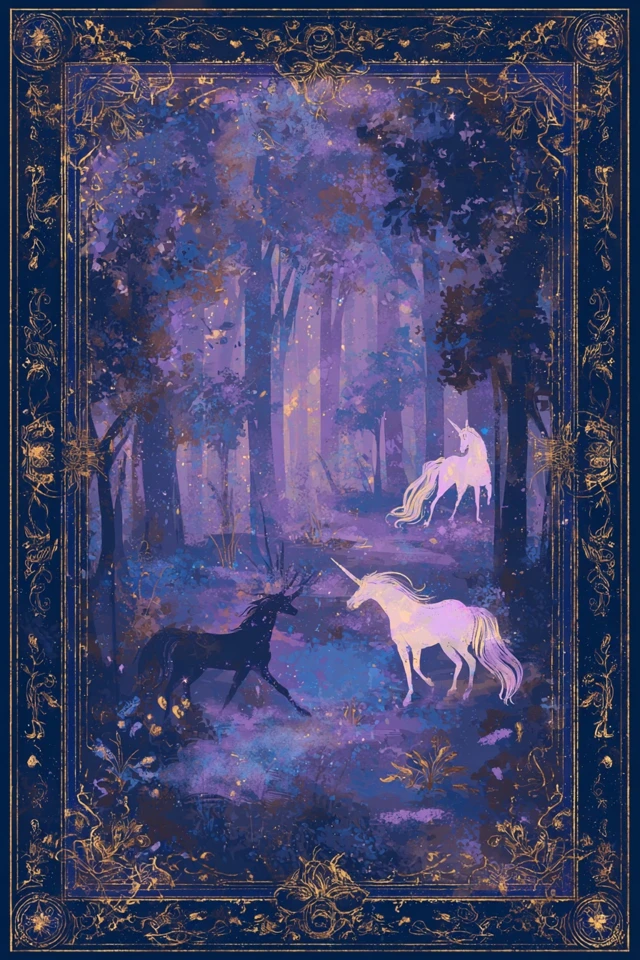 Magic Forest and Unicorns Celestial Boho Art Print
