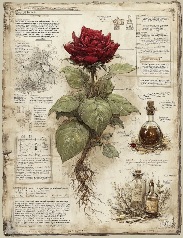 Fantasy Herbalist Sketch Red Rose Petals