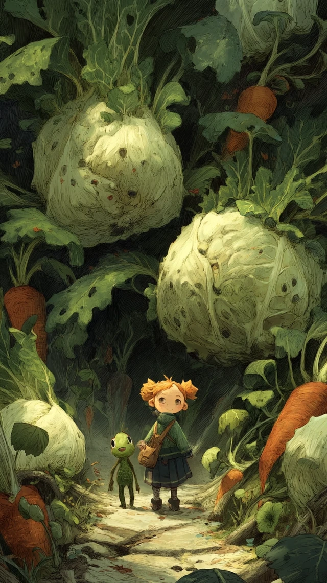 Magical Enchanted Forest Carrot Girl and Pea Friend