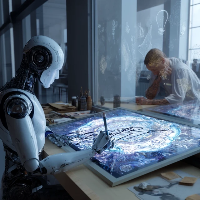Robot Artist Creating Art in a Modern Studio