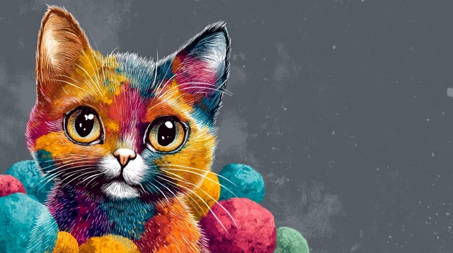 Cute Colorful Cat Art by Joey Moya