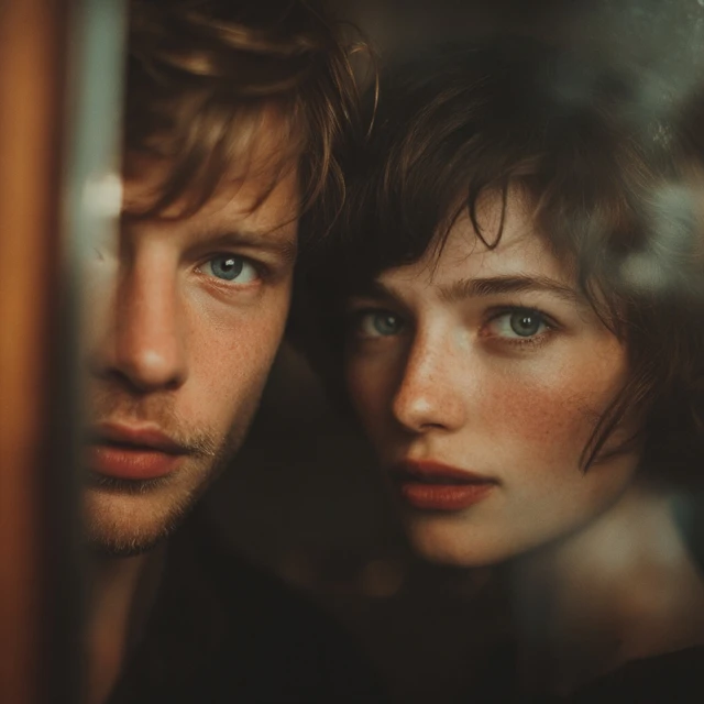Couple Portraits Brown Hair Blue Eyes