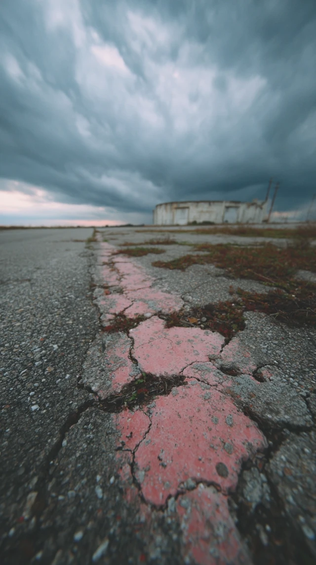 Deserted Industrial Outskirts Under Storm Clouds