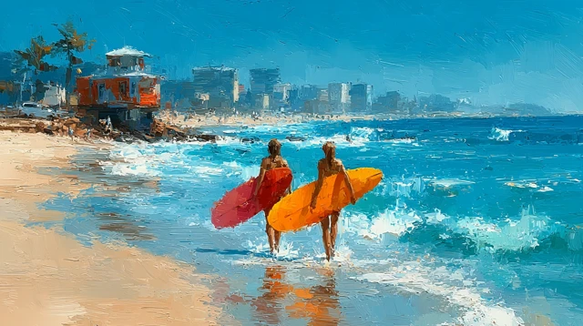 Bondi Beach Surfing Summer Day Painting