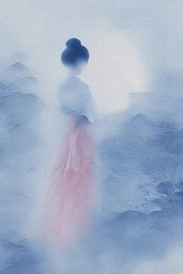 Hanfu Woman Under Moon Misty Mountains Art