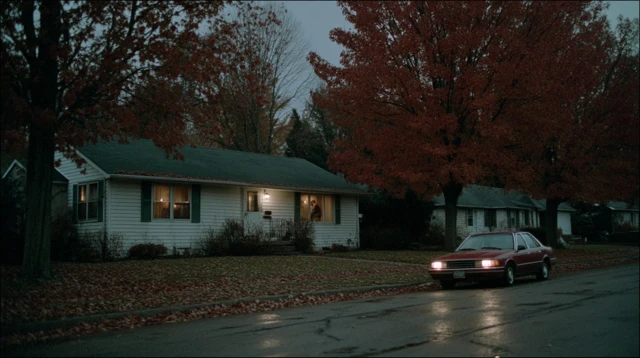 Autumn Suburban Street Scene Wisconsin Night