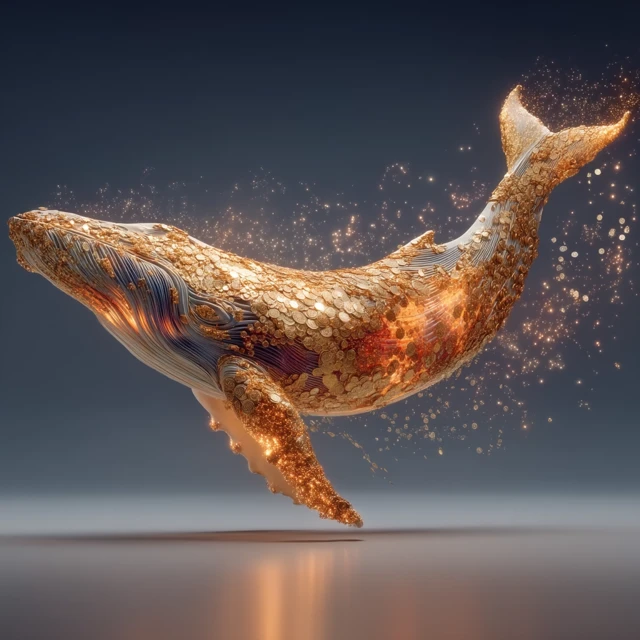 Golden Whale 3D Rendering Shimmering Ocean