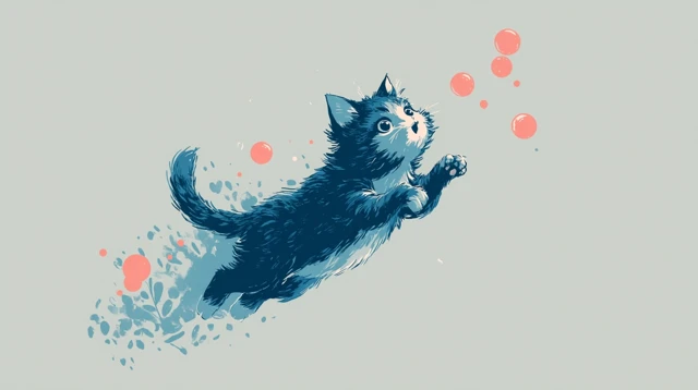 Jumping Cat Illustration Cute Animal Art