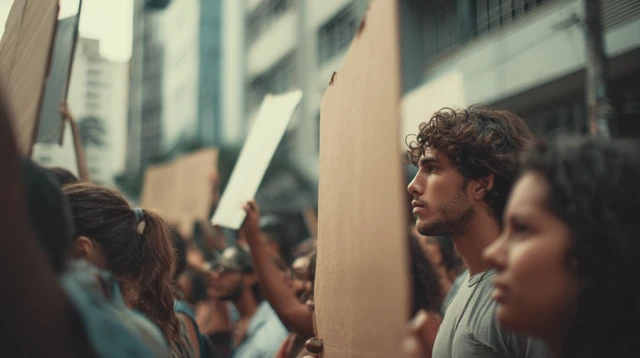 Brazilian Protest People with Signs